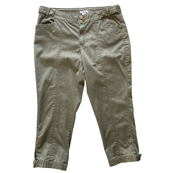 Cache Pants Womens Size 8 Khaki Olive Green Casual Summer Cropped Capri Slacks - Picture 1 of 11